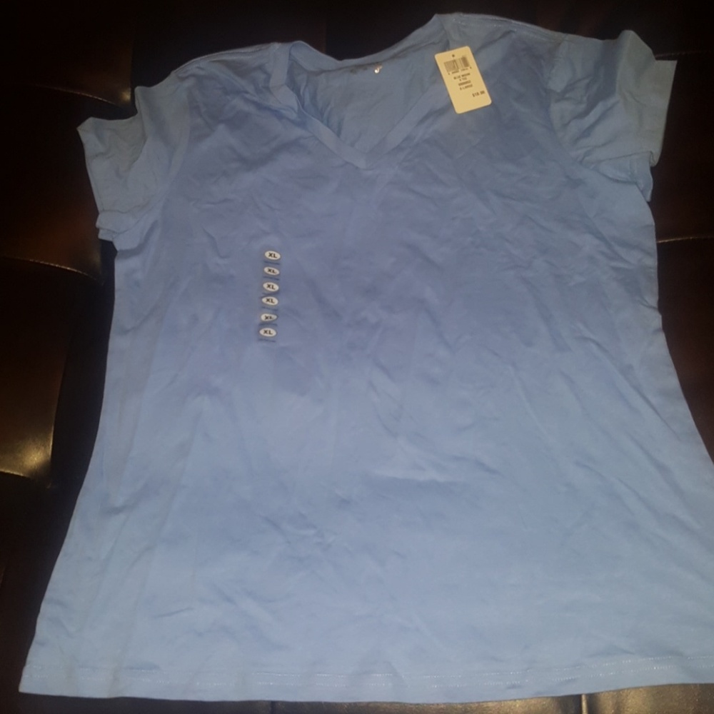 Woman’s blue v neck tee